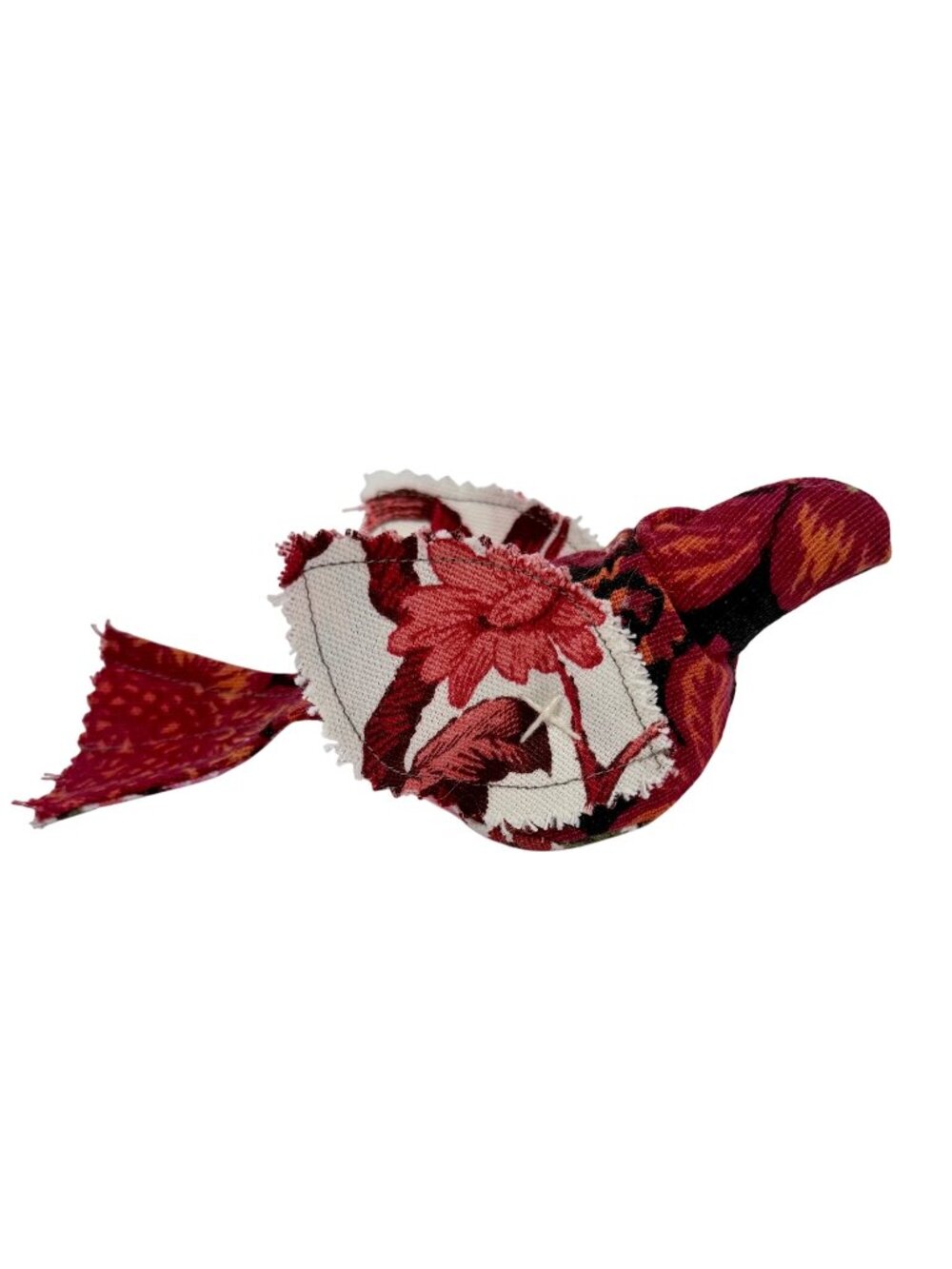 Handmade Lula Bells Red & Pink Floral Fabric Bird Ornament Nature Home Decor Gar